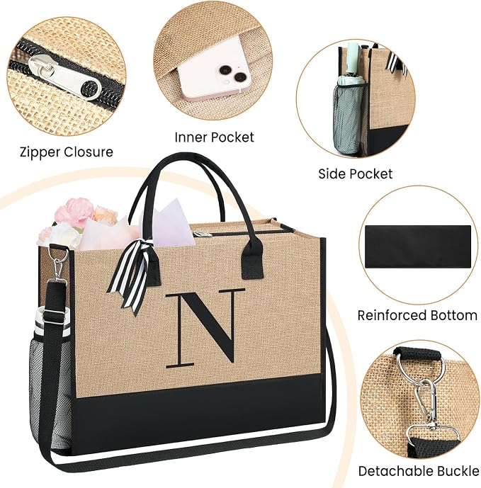 BAGAIL Initial Tote Bag, Personalized Birthday Gifts - Image 3