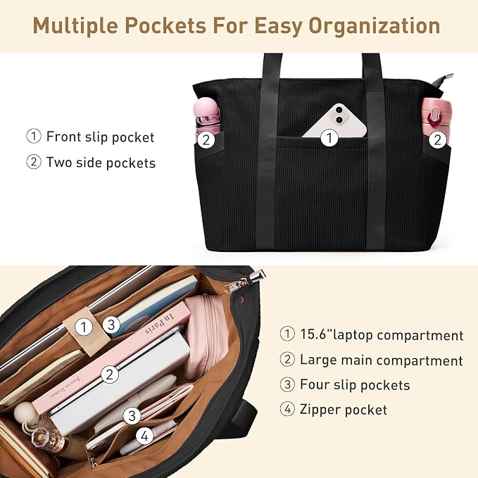 Tote Bag for Women with Zipper, Travel Tote Bags with Compartments Large - Image 8