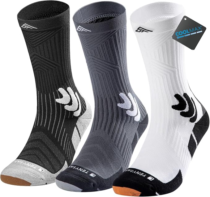 Men's Compression Running Socks: Coolmax Athletic Crew Socks Moisture Wicking by TENYSAF%C2%AE