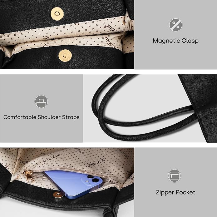 KKXIU Tote Bag for Women Vegan Leather Shoulder Purse Large Capacity Travel Bag - Image 5