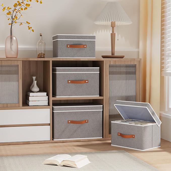 Collapsible Storage Bins with Lids, 1 Pack Linen Foldable Cloth Baskets - Image 2