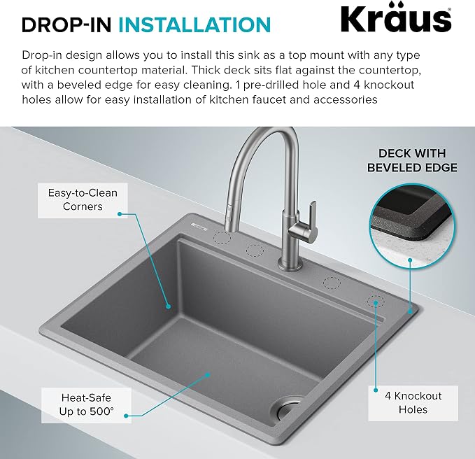 KRAUS Bellucci 25-inch Granite Workstation Drop In Top Mount Single Bowl - Image 8
