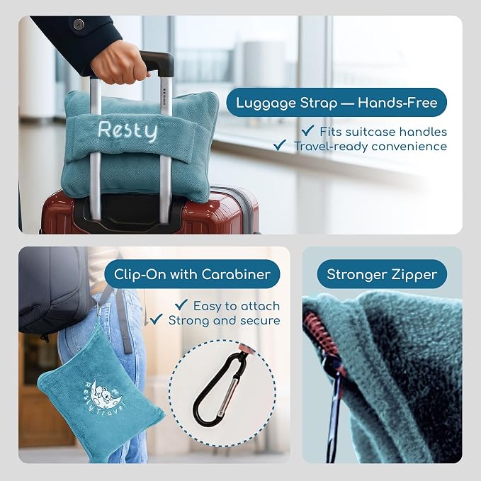Resty 65"x40" Traveling Airplane Blanket, Baby Blue – Lightweight, Velvety Soft - Image 4