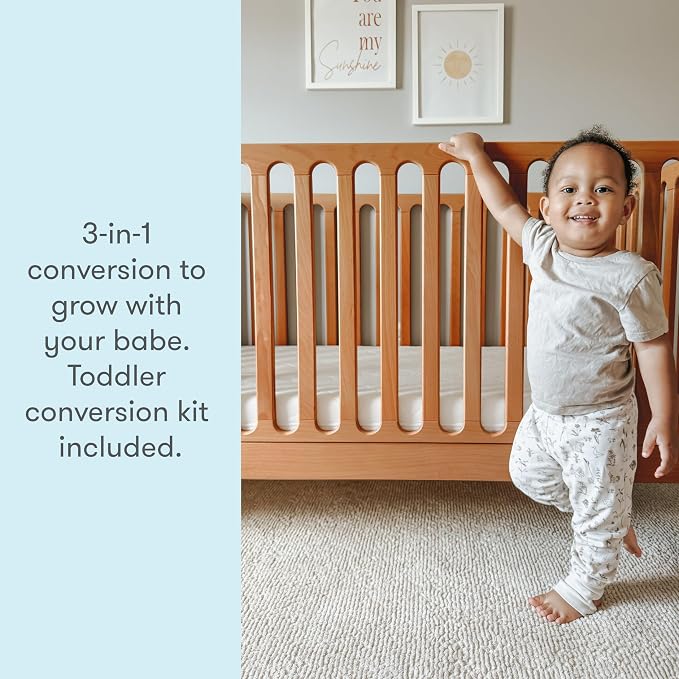 Newton Baby Galileo Standard Crib, Solid Beech Wood in Chestnut Color, 3-in-1 - Image 4