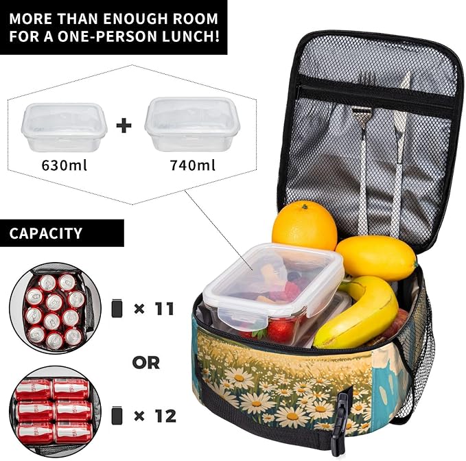 Daisy Flower Lunch Box for Kids Aldults, Nature Floral Reusable Thermal - Image 4