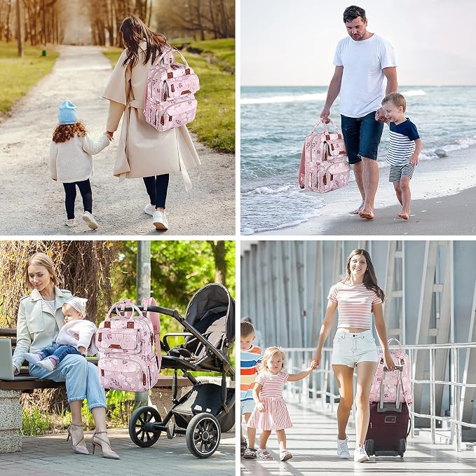 Diaper Bag Backpack for Baby Girl, Large Pink Floral Baby Diaper Bags, Baby - Image 2