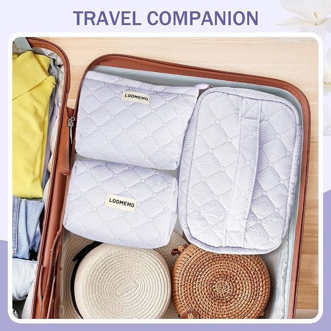Makeup Bag 3 PCS Cosmetic Bags for Women, Large Travel Make up Bag Set Cute - Image 2