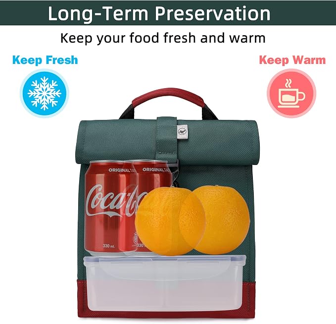 SUNNY BIRD Insulated Lunch Bag Rolltop Lunch Box Tote Lunchbox Bag - Image 2