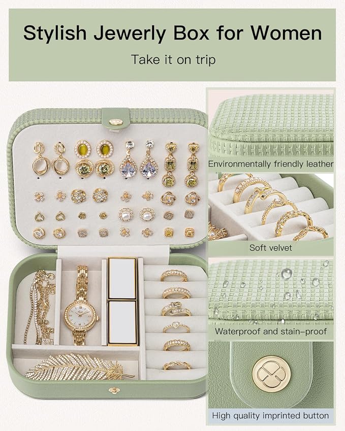 Vlando Travel Jewelry Case, PU Leather Travel Jewelry Box - Image 5