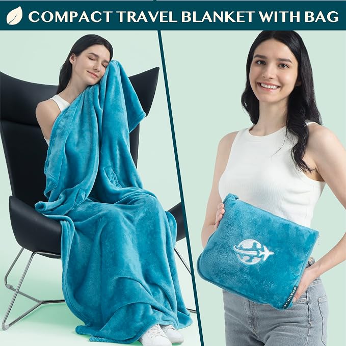 PAVILIA Travel Blanket and Pillow, Arms Opening Airplane Blankets - Image 3