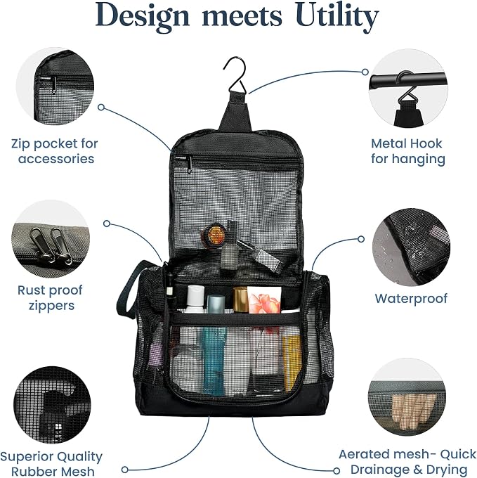 The Fine Living Portable Latex Mesh Shower Caddy Tote Bag, Gym Shower Caddy - Image 3