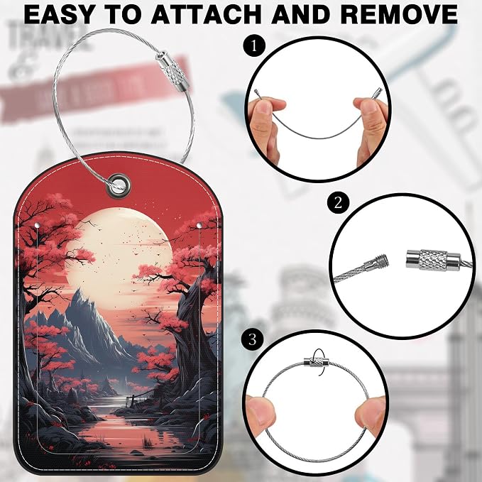 2 PCS Leather Luggage Tag for Suitcase Japanese Mountains Travel Suitcase Labels - Image 4