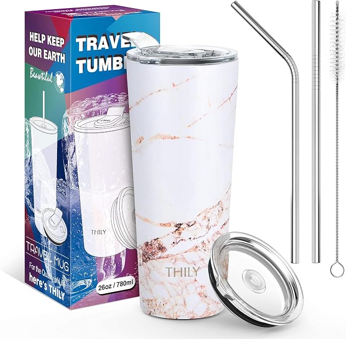 THILY Stainless Steel Vacuum Insulated Tumbler Travel Mug 26 oz Coffee Cup - Image 6