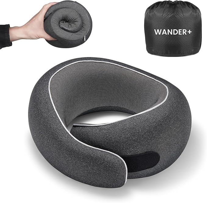 WANDER PLUS® Travel Pillow, 100% Pure Memory Foam Travel Neck Pillow Airplane by WANDERPLUS