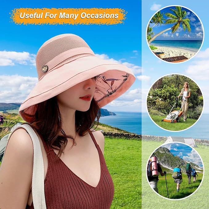 Women Wide Brim Sun Hats Metal Wired Edge Summer UV Protection Beach Fishing Hat - Image 7