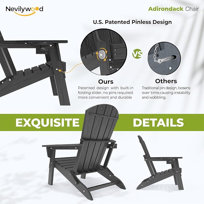 Folding Adirondack Chair, Ergonomic Extended Backrest, HDPE All-Weather - Image 6