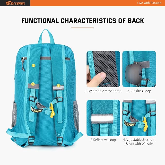 SKYSPER Lightweight Packable Backpack - 30L Hiking Daypack - Image 4