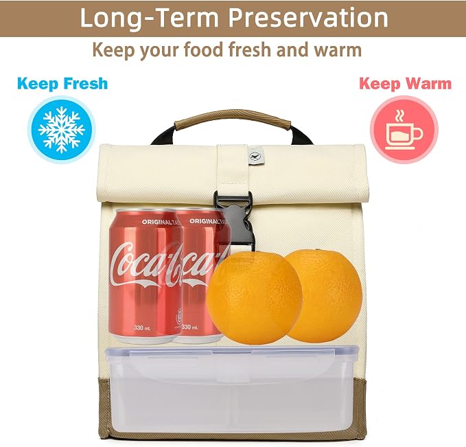 SUNNY BIRD Insulated Lunch Bag Rolltop Lunch Box Medium Lunch Cooler Tote - Image 2