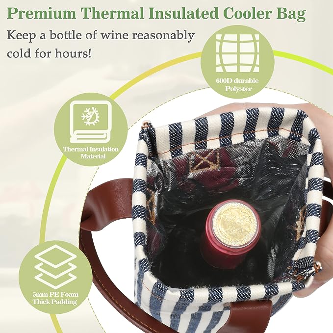 Tirrinia Single Wine Gift Tote Bag, Insulated Padded Thermal Wine Bottle - Image 4