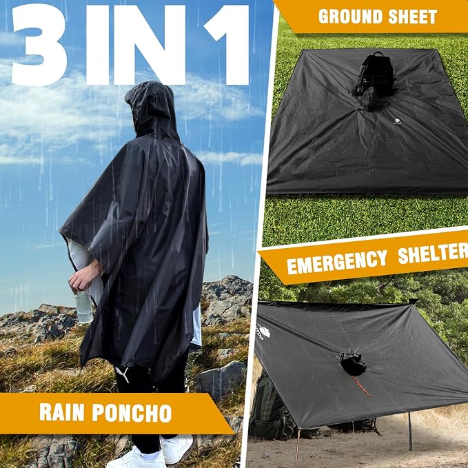 ANYOO Hooded Rain Poncho for Adults Waterproof Lightweight Rain Coat for Men - Image 6