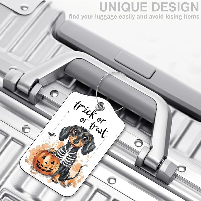 Halloween Funny Dachshund Dog and Pumpkin Set of 2 Luggage Tags - Image 5