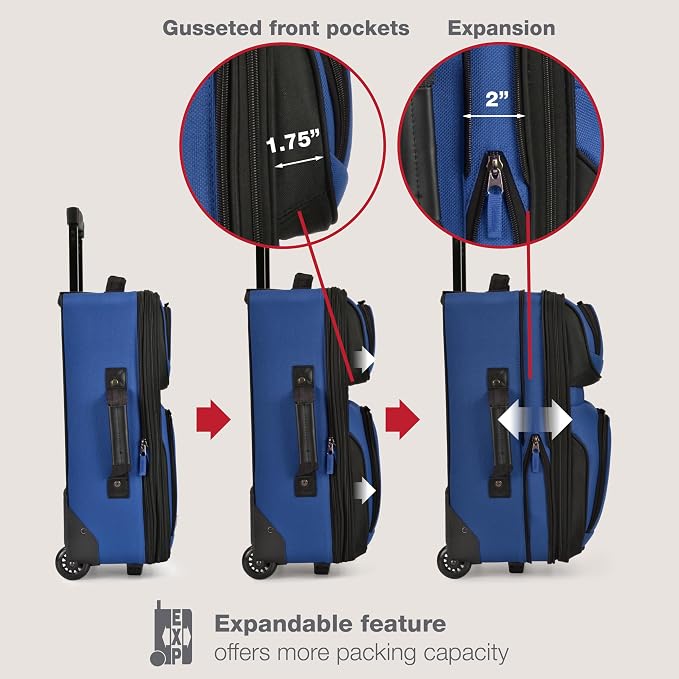 U.S. Traveler Rio Softside Expandable Carry-on Rolling Luggage, Royal Blue - Image 5