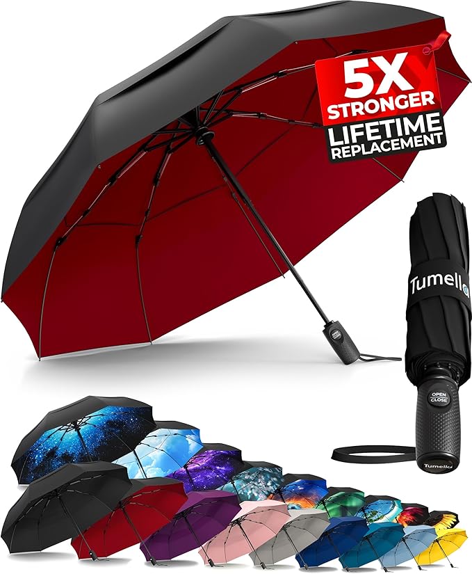 TUMELLA Strongest Windproof Travel Umbrella, Small Strong but Light Portable by Tumella
