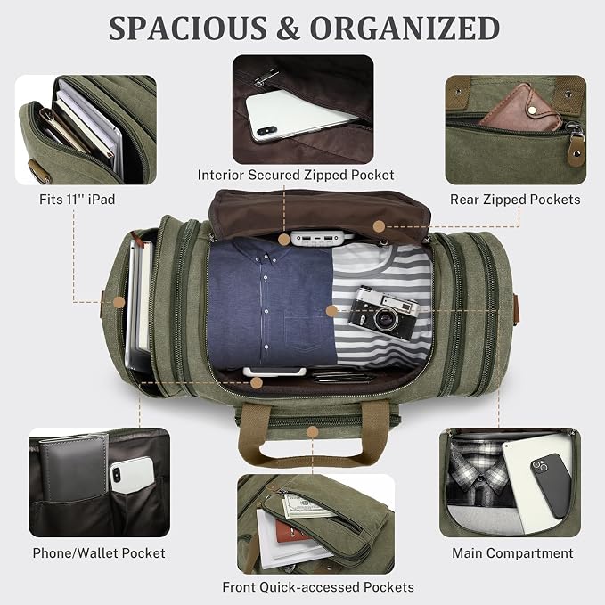 Gonex Canvas Duffle Bag for Travel 60L Duffel Overnight Weekender Bag - Image 4