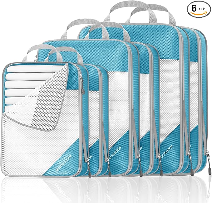 Compression Packing Cubes 6 Set, Compressible Space-Saving Packing Cubes by NICOSHOW
