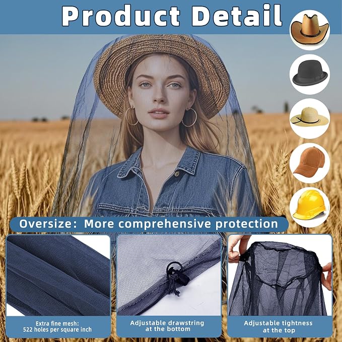 Oversized Mosquito Net 42 x 25 Inches Ultra Large Mosquito Head Net Face Neck - Image 3