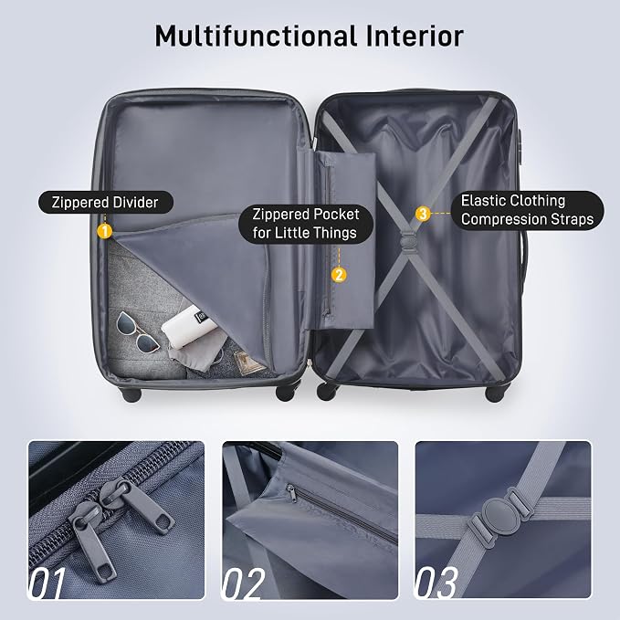 Merax Luggage Sets of 3 Piece Carry on Suitcase Airline Approved, Hard Case - Image 2