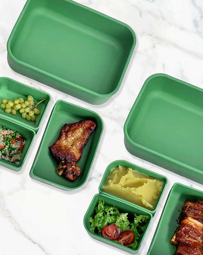 Platinum Silicone Bento Lunch Box Set of 2 – 3 Compartments, Microwave & - Image 3