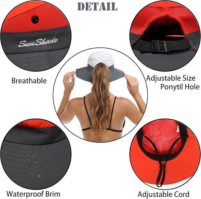 Womens Summer Sun Hat Beach Hat Wide Brim Outdoor UV Protection Hat Foldable - Image 3