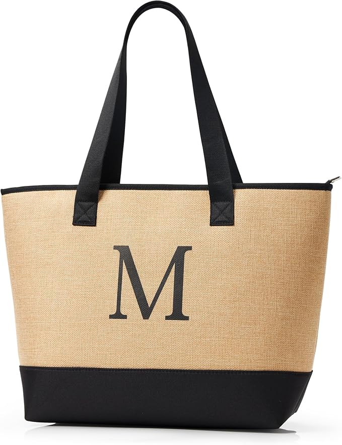 KALIDI Woven Tote Bag for Women, Lightweigh Monogram Beach Bag by KALIDI
