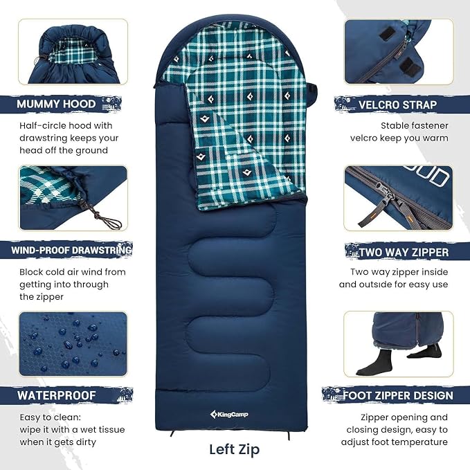 KingCamp Sleeping Bag for Adults, Cold Weather & Warm XL Big and Tall Flannel - Image 4