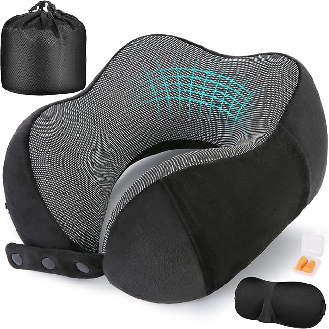 Neck Pillow for Traveling, Travel Pillows for Airplanes, 100% Pure Memory Foam by CIRORLD