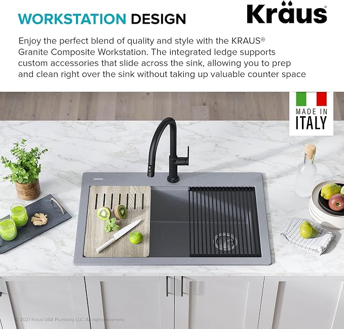 KRAUS Bellucci Workstation 33 in. Drop In Single Bowl Granite Kitchen Sink in - Image 4