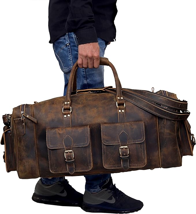 Large duffel bags for men holdall leather travel bag overnight gym sports - Image 3