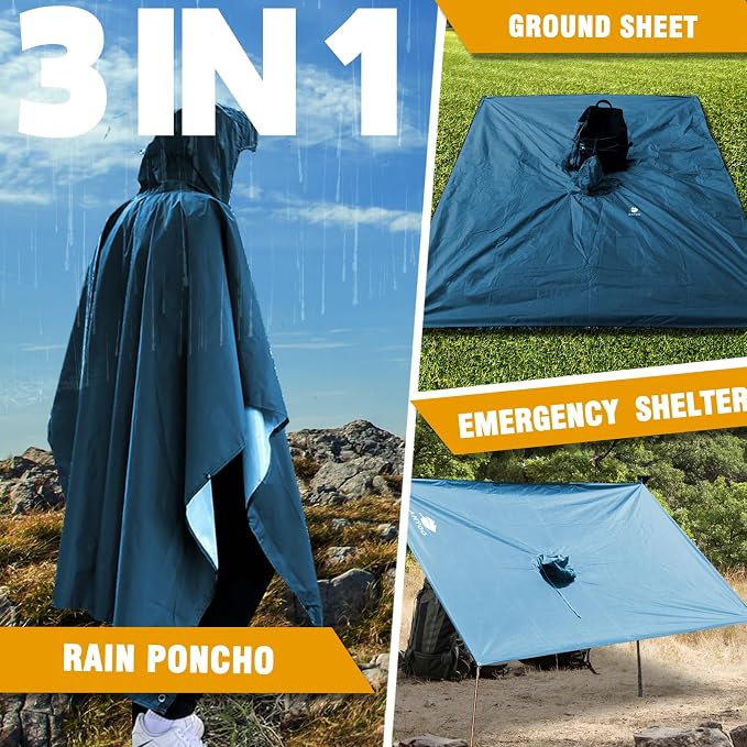 ANYOO Hooded Rain Poncho for Adults Waterproof Lightweight Rain Coat for Men - Image 6