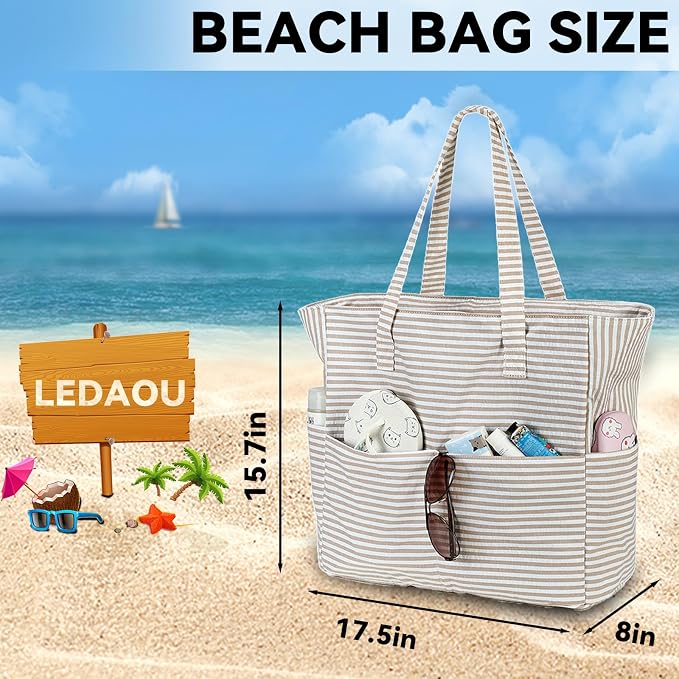 LEDAOU Beach Bag Waterproof Sandproof Women Tote Bag Pool Bag - Image 3