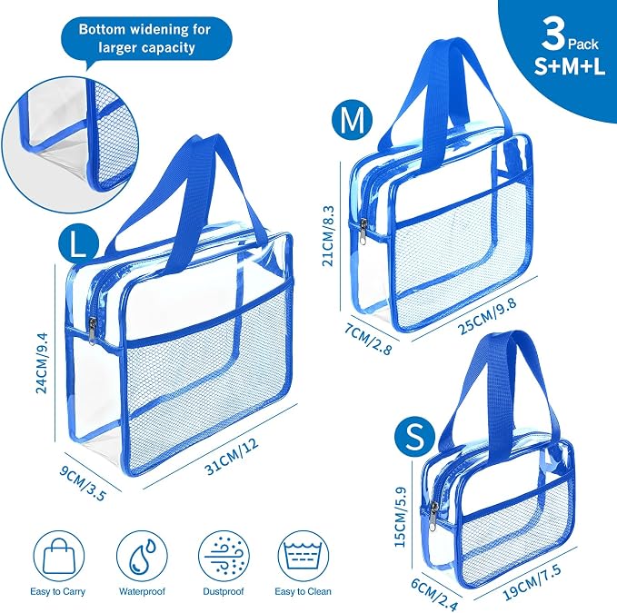 XEWEA Clear Travel Toiletry Bags, 3 Pack TSA Approved Transparent Makeup Bag - Image 2