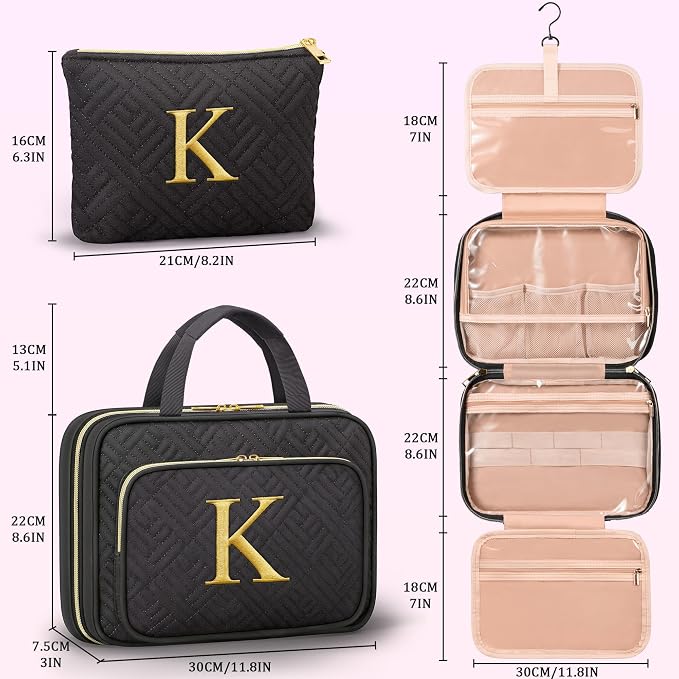 Gifts for Women, Initial Toiletry Makeup Bag Hanging Cosmetic Organizer - Image 2