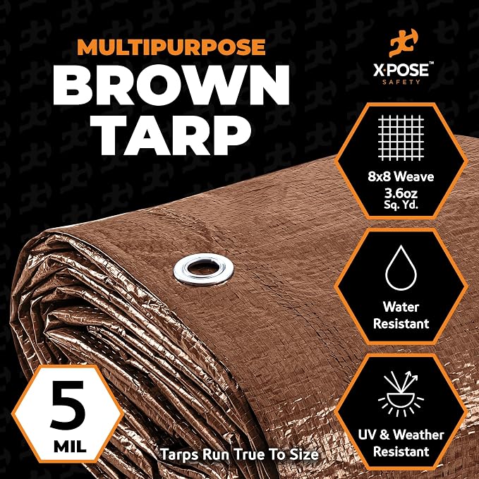 Multipurpose Protective Cover Brown Poly Tarp 8' x 12' - Image 2