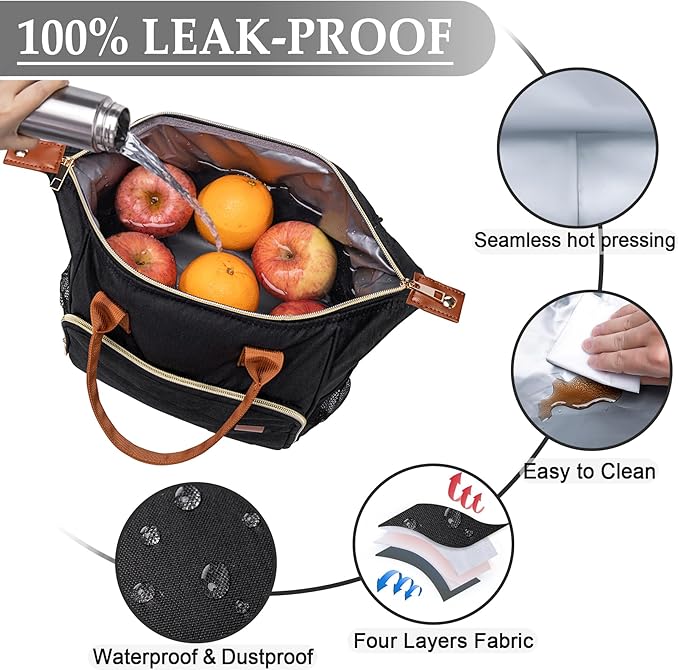 Black Lunch Box for Women Insulated Lunch Bag for Work - Image 3