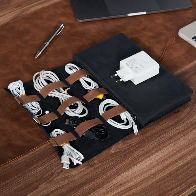 HARDISTON Custom Genuine Leather Electronic Cable Organizer Bag Handmade Travel - Image 3