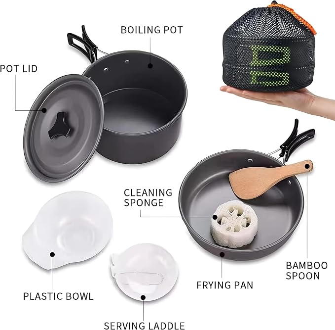 aiGear Camping Cookware Mess Kit, Non-Stick Camping Pan Pot Kettle, Lightweight - Image 5