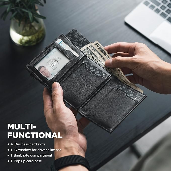 VULKIT Pop up Card Wallet Minimalist Cash Wallets RFID Blocking Leather Smart - Image 3