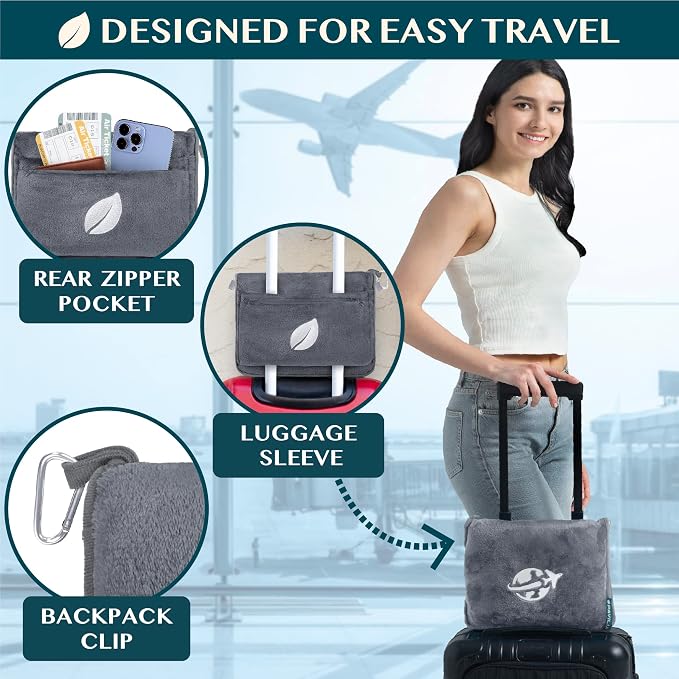 PAVILIA Travel Blanket and Pillow, Arms Opening Airplane Blankets - Image 4