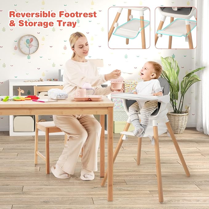 HONEY JOY Baby High Chair, 6 In 1 Convertible Wooden Highchair - Image 4