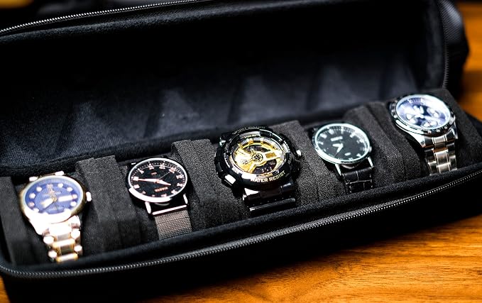 5 slots Hard men's watch travel case, Portable zipper storage organizer box - Image 4